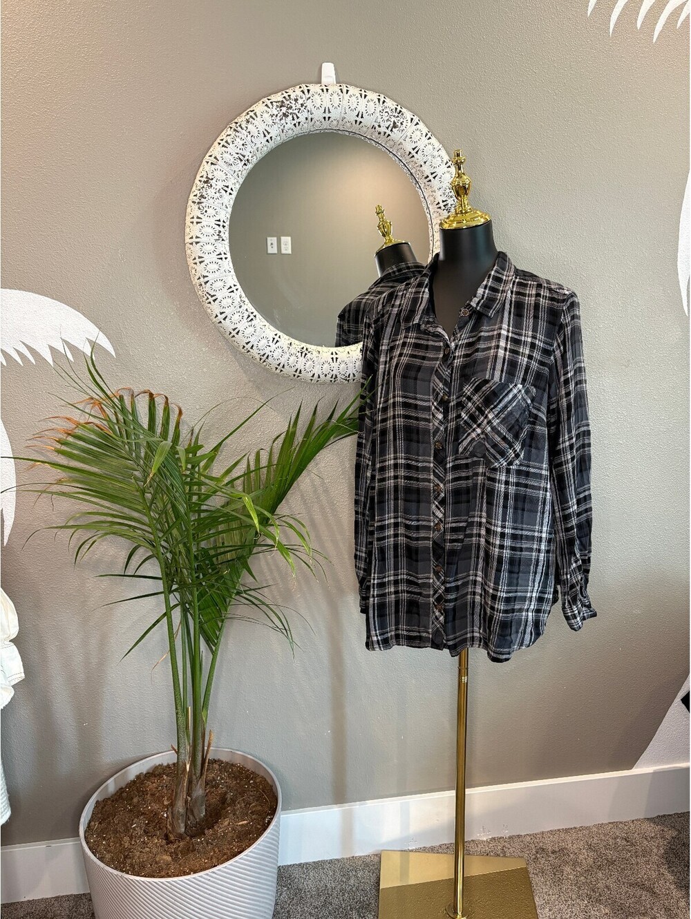 Black and White Plaid Button-Up Shirt